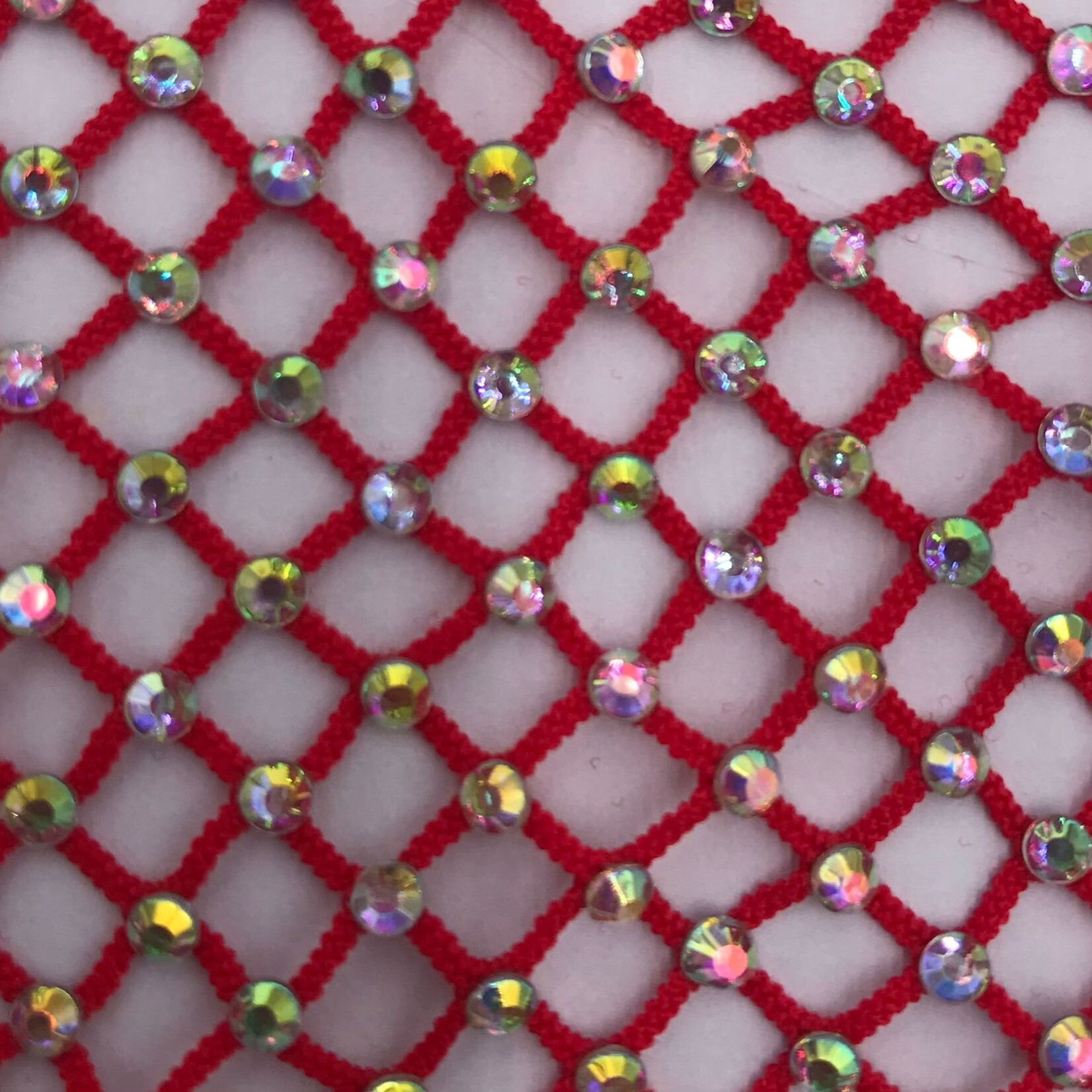 Rhinestone Fishnet AB Mesh - Red