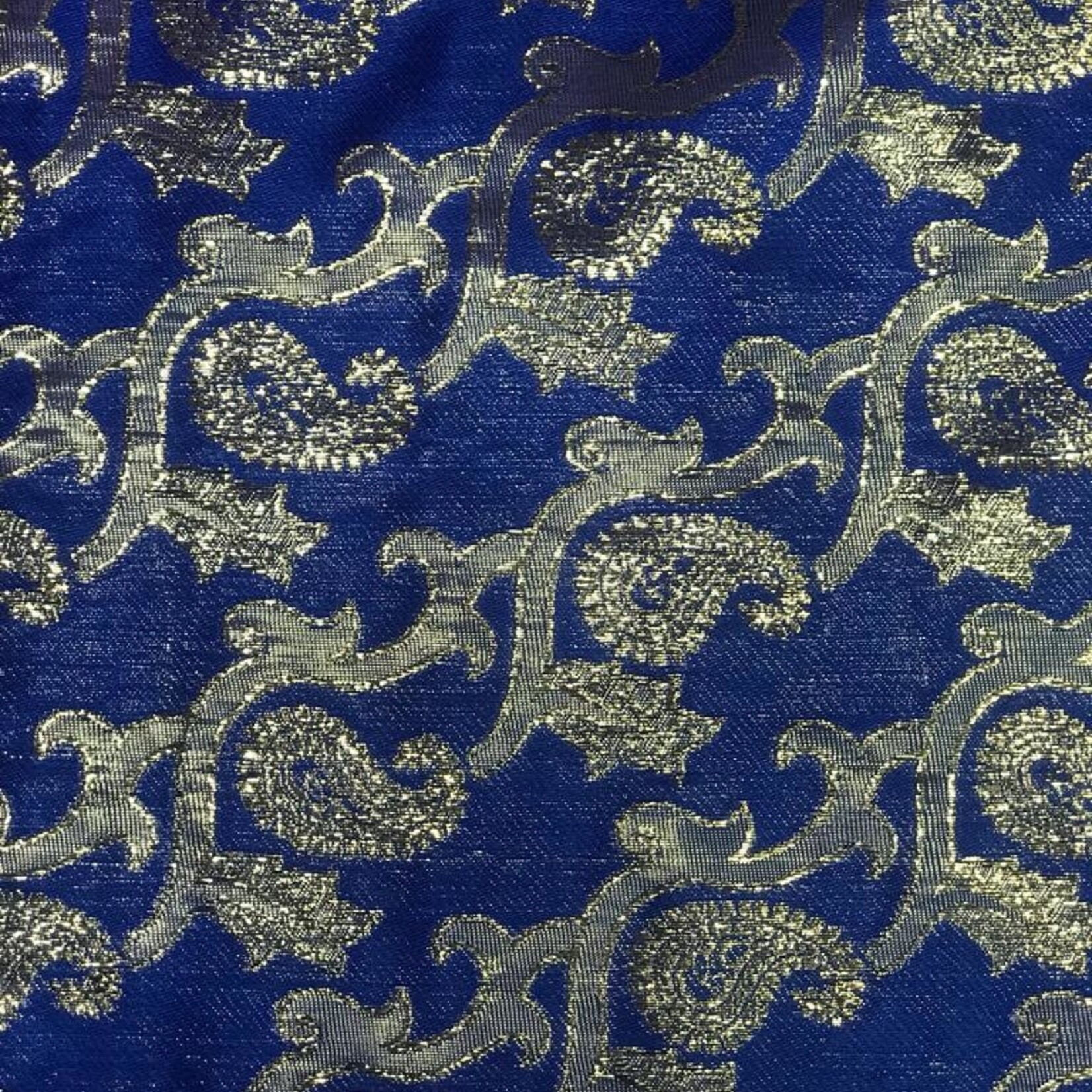 Paisley Gold Printed Lame 44 - 45 Inches - Royal Blue