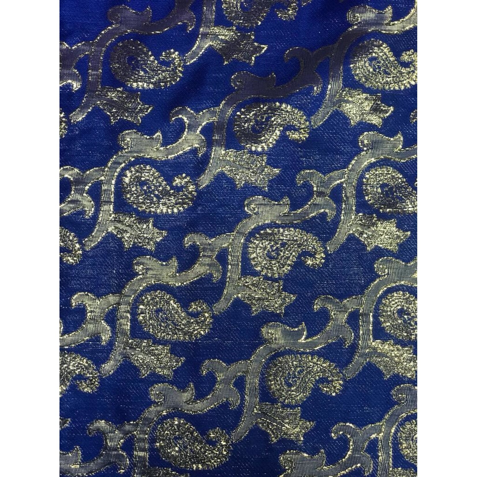 Paisley Gold Printed Lame 44 - 45 Inches - Royal Blue
