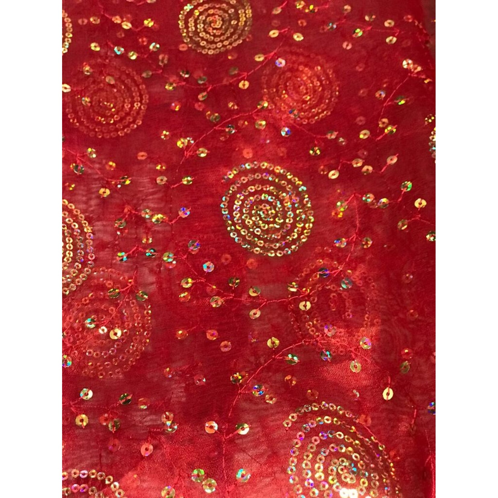 Sheer Sequin Lame - Red & Gold