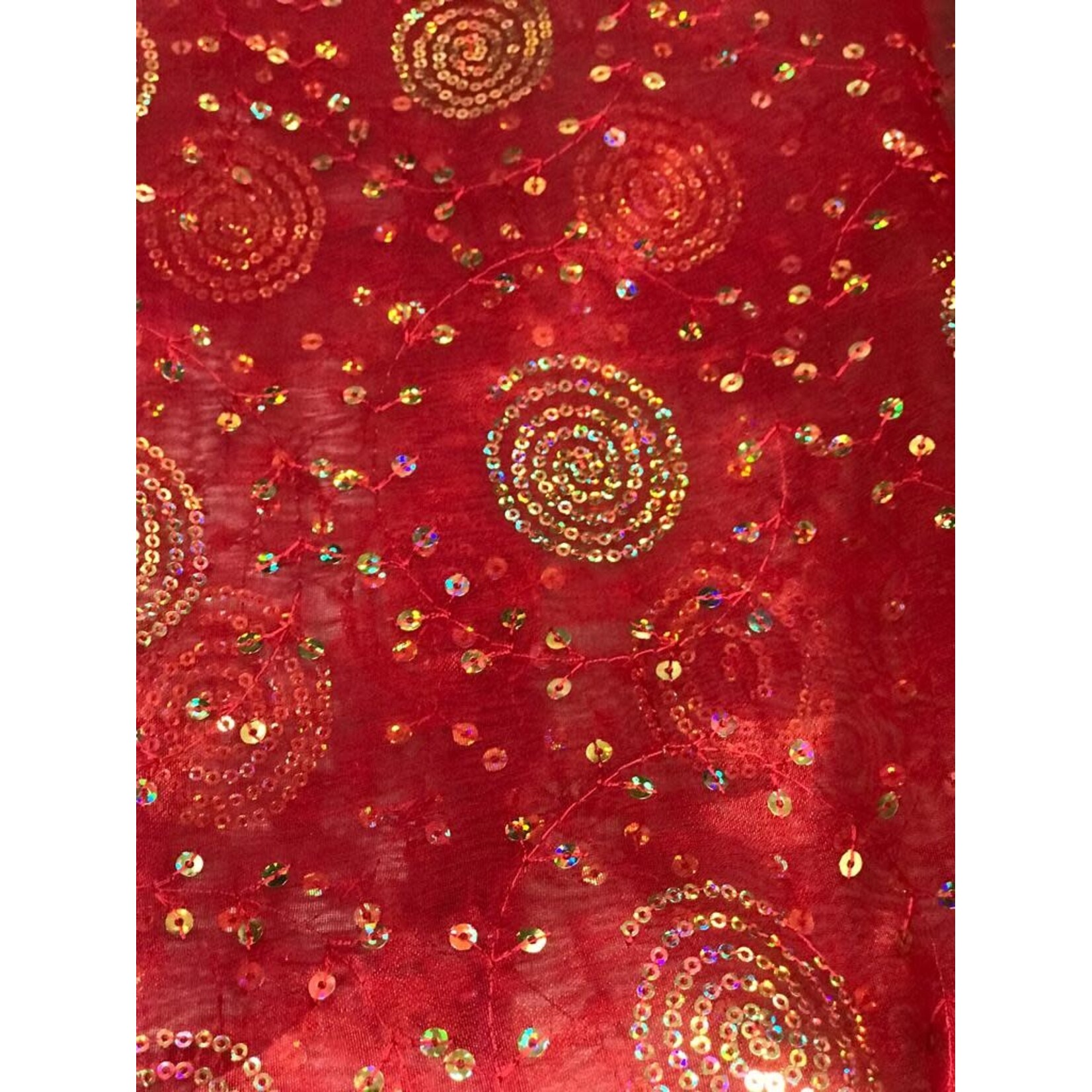 Sheer Sequin Lame - Red & Gold