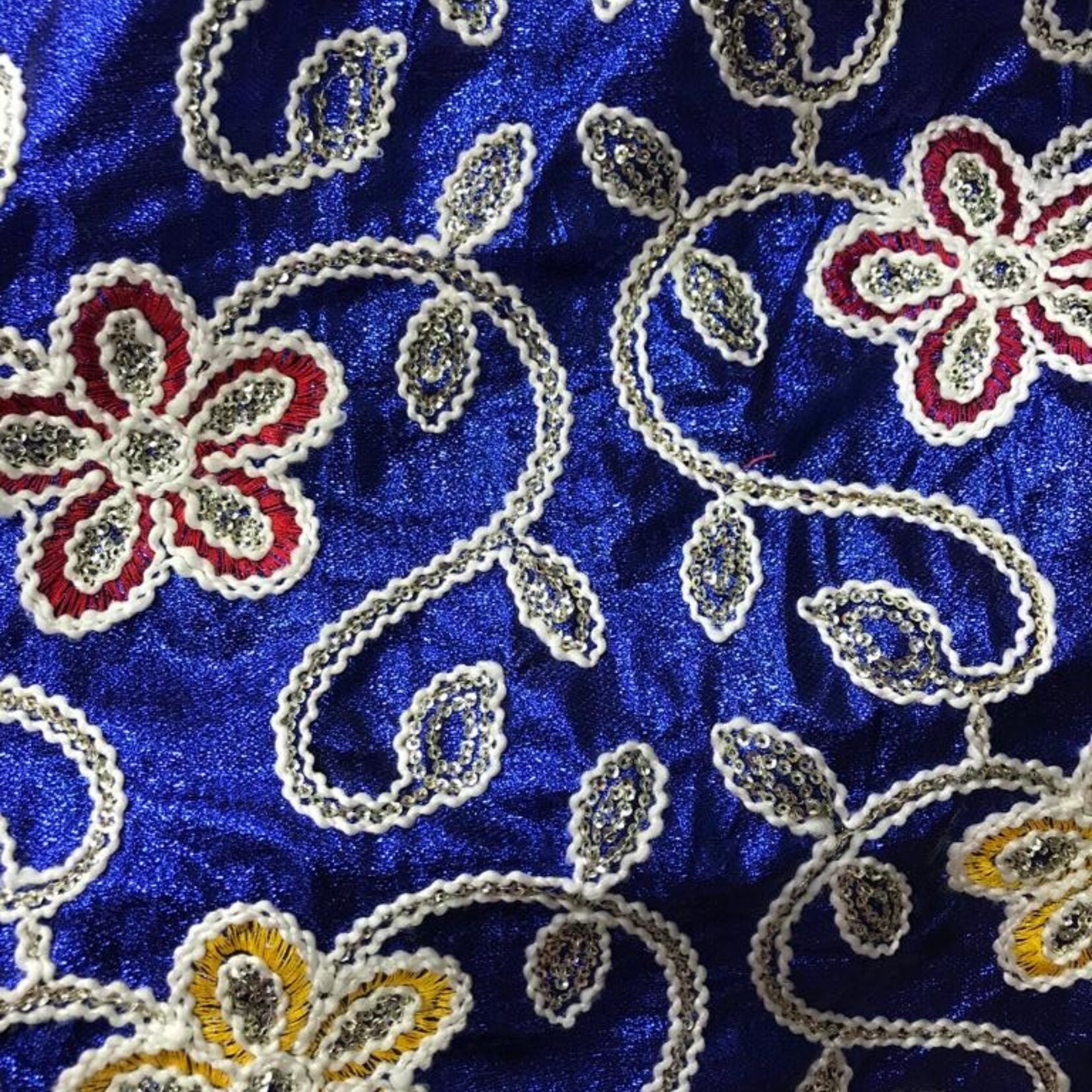 Embroided Flower Lame 44-45 Inches Royal Blue