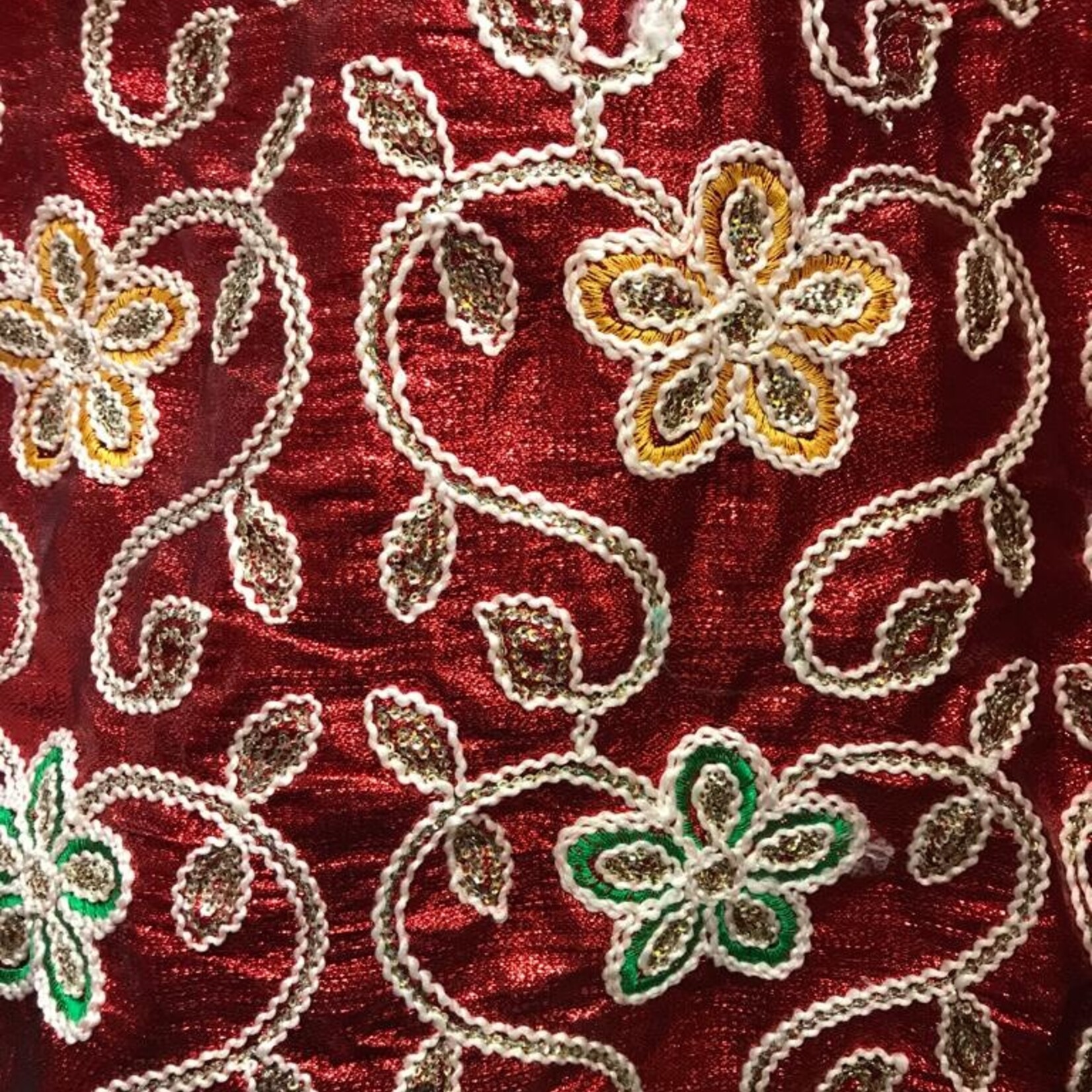 Embroided Flower Lame 44-45 Inches Red