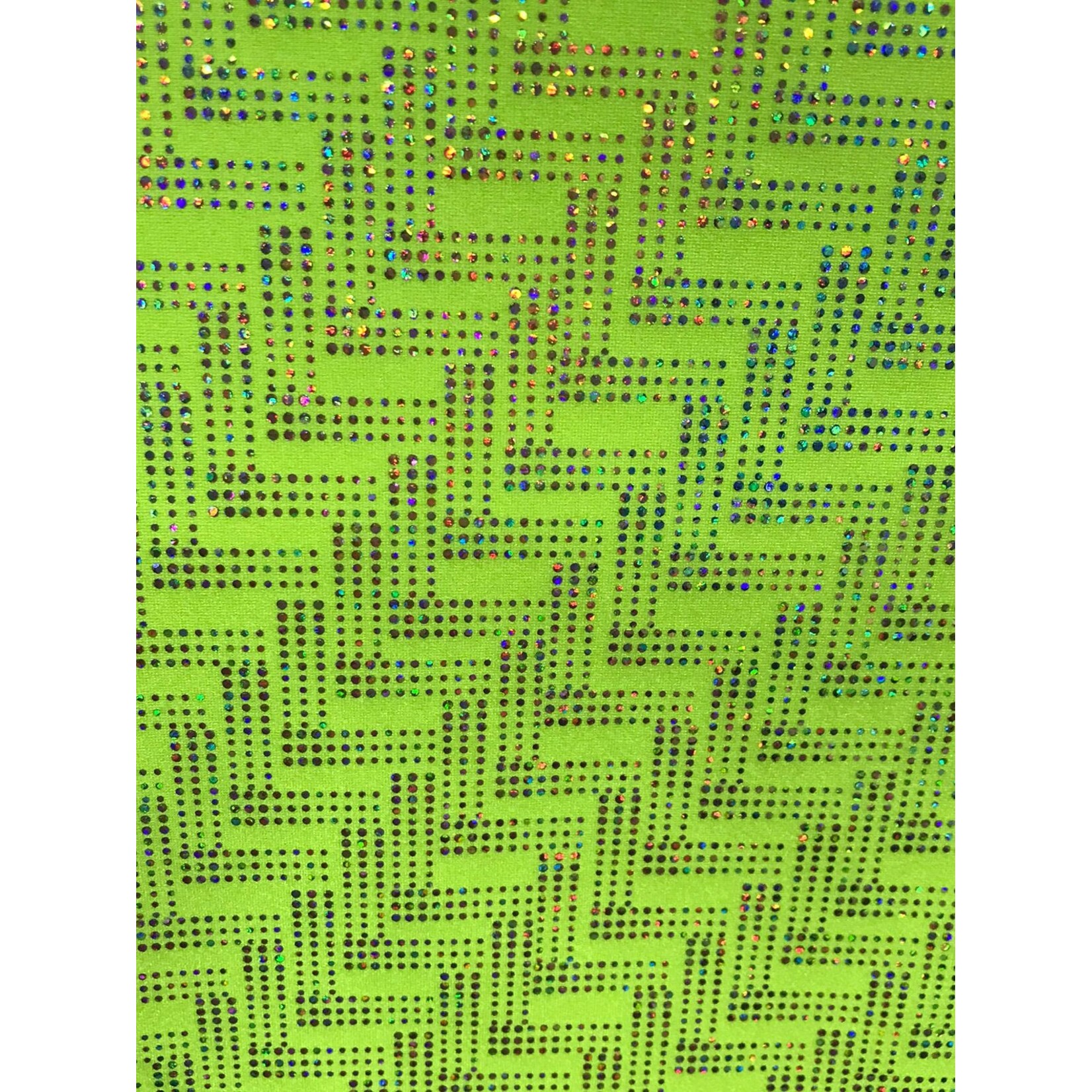 Holographic Dot Maze Pattern Spandex - Neon Yellow