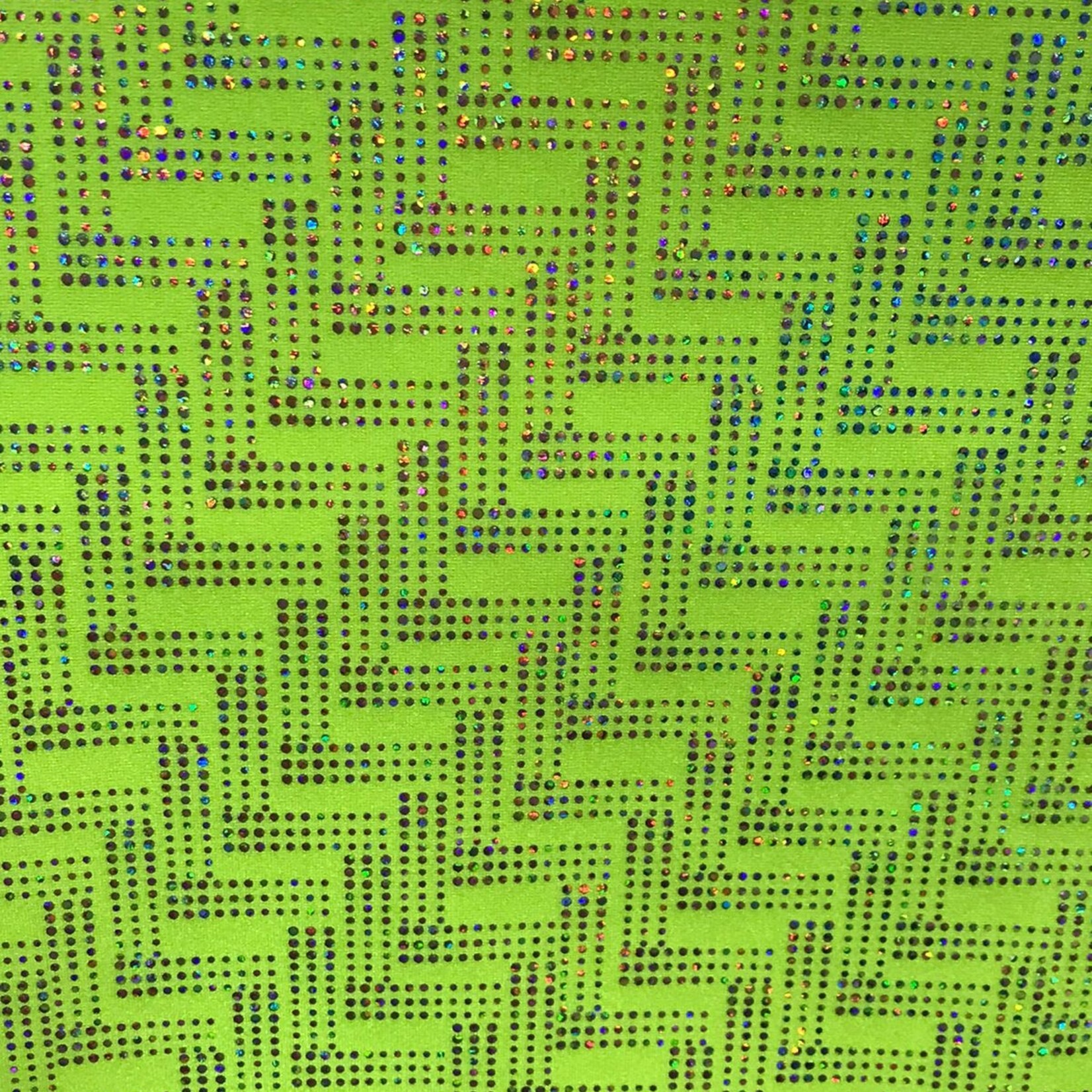 Holographic Dot Maze Pattern Spandex - Neon Yellow