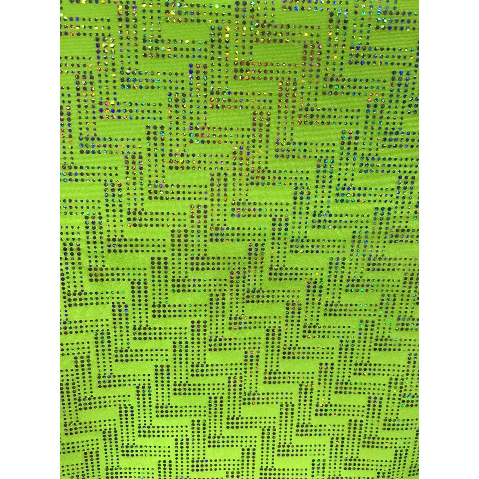 Holographic Dot Maze Pattern Spandex - Neon Yellow