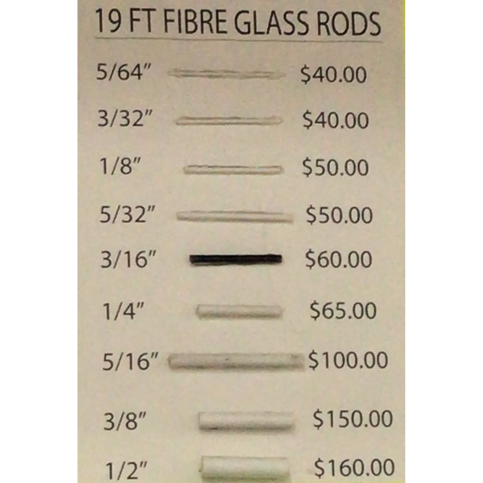 Fiberglass Rod 19 Feet White 1/4  inches