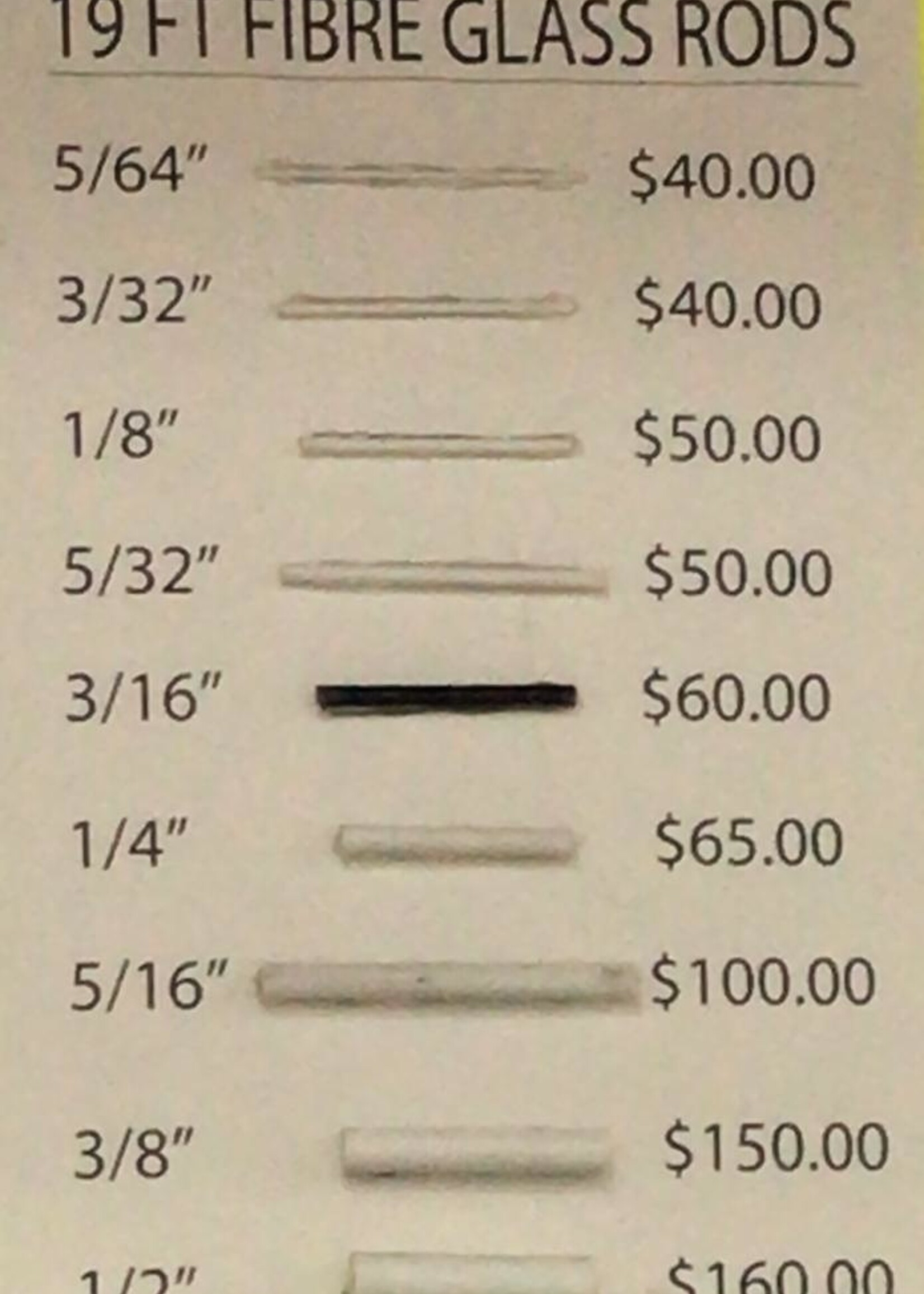 Fiberglass Rod 19 Feet White 1/4  inches