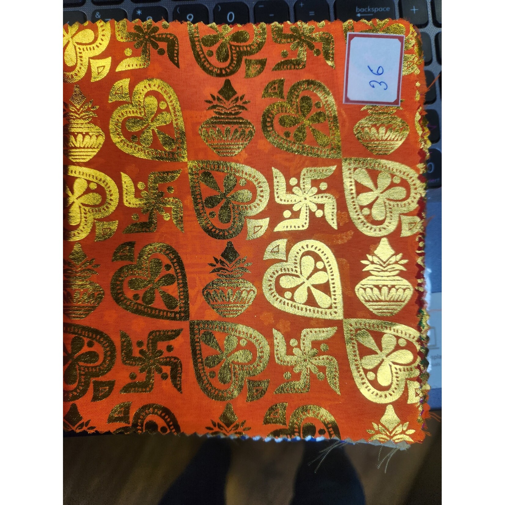 Religious Swastika Pattern Lame  - Red (#2)