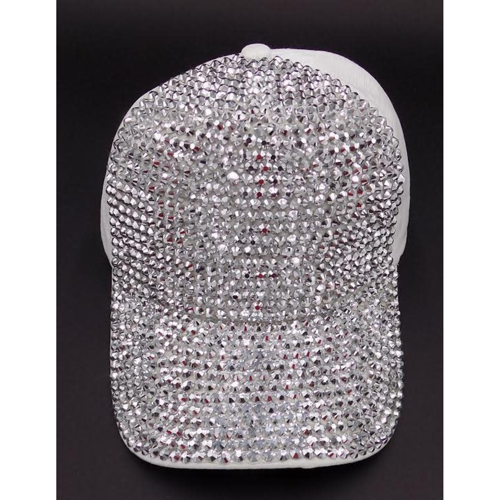 Velcro Closure Rhinestone Cap - Crystal/White