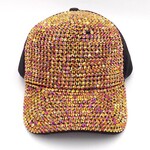 Velcro Closure Rhinestone Cap - Gold/Black