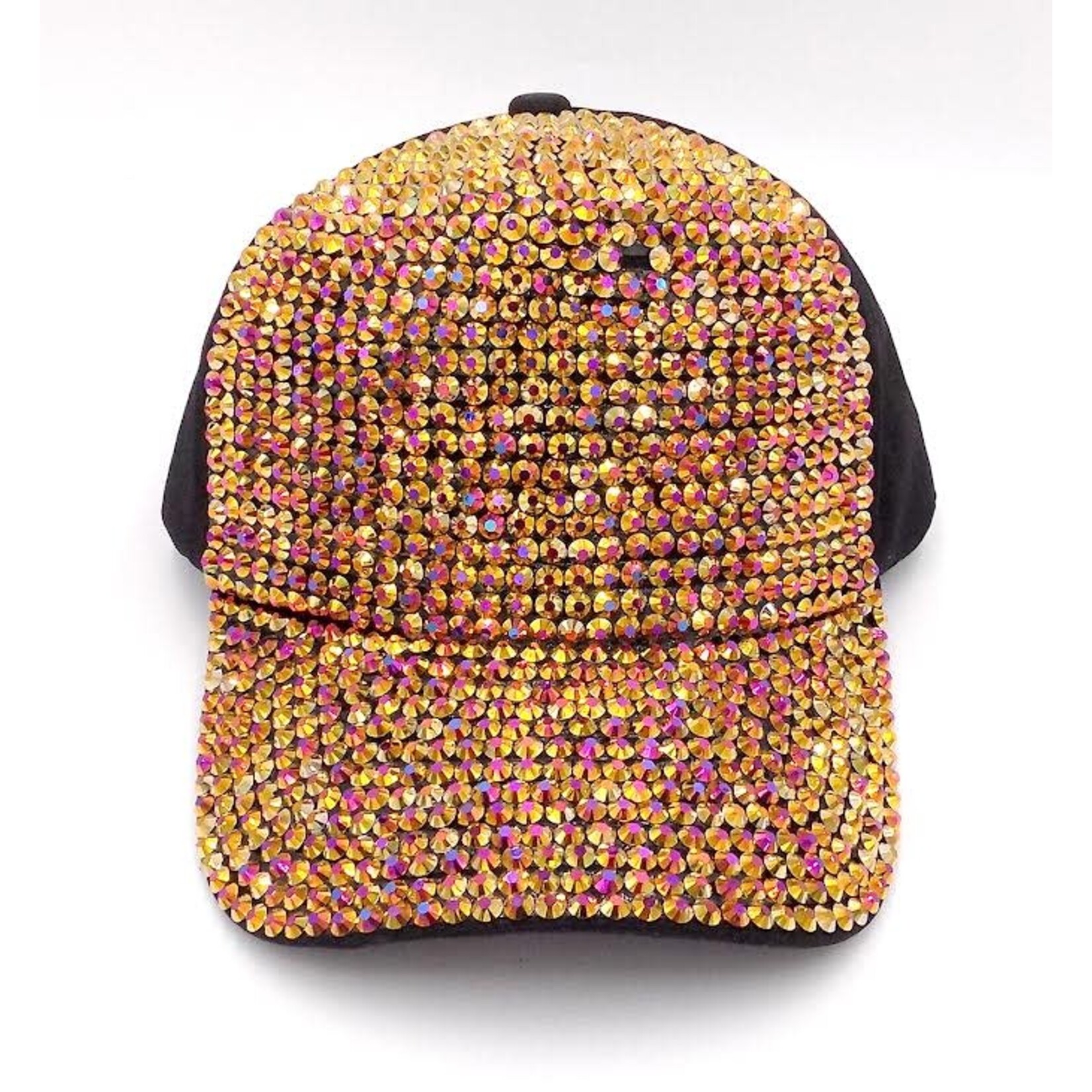 Velcro Closure Rhinestone Cap - Gold/Black
