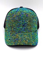 Velcro Closure Rhinestone Cap - Green/Black