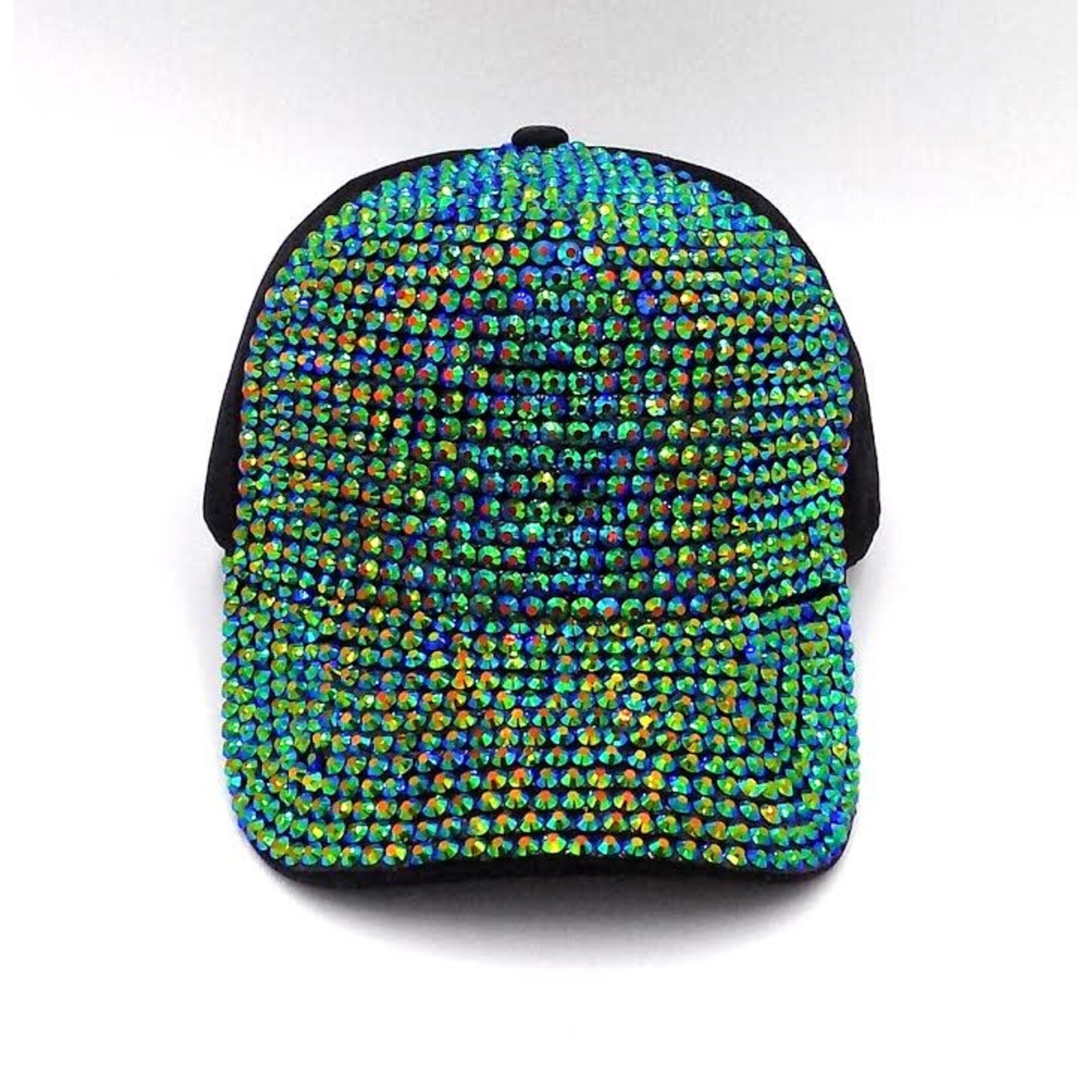 Velcro Closure Rhinestone Cap - Green/Black