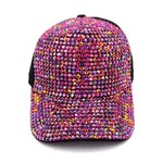 Velcro Closure Rhinestone Cap - Hot Pink/Black