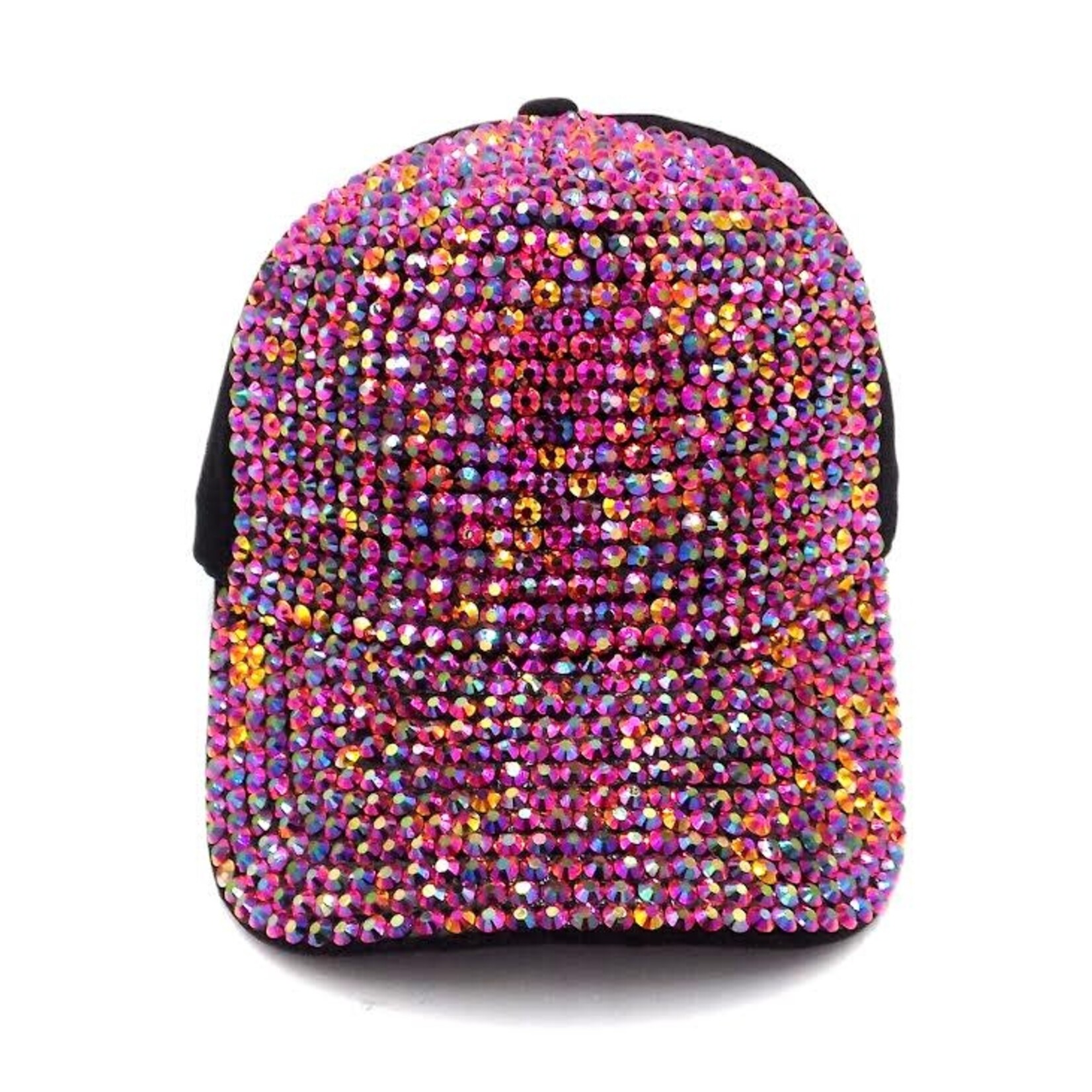 Velcro Closure Rhinestone Cap - Hot Pink/Black