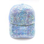 Velcro Closure Rhinestone Cap - Iridescent/Light Blue