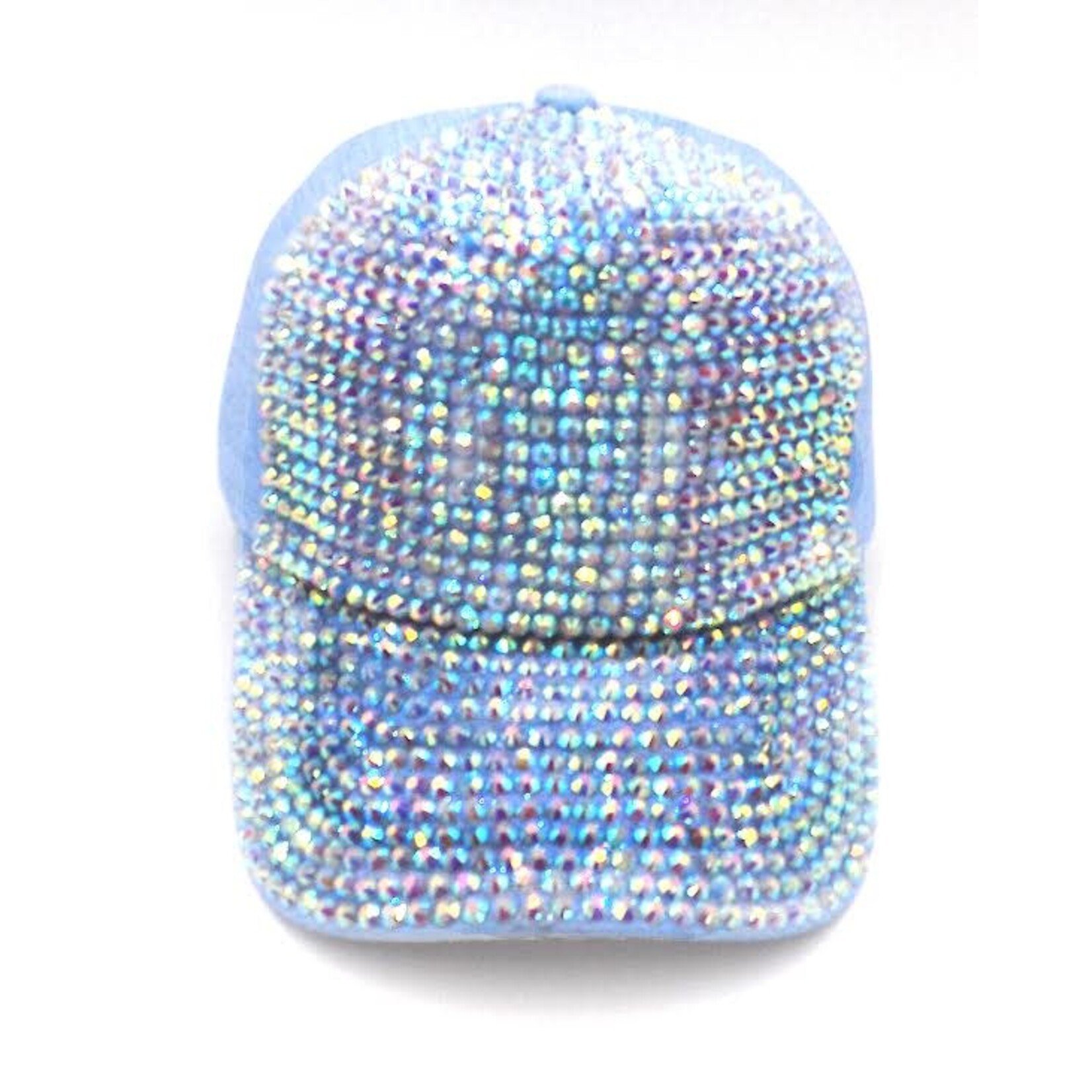 Velcro Closure Rhinestone Cap - Iridescent/Light Blue