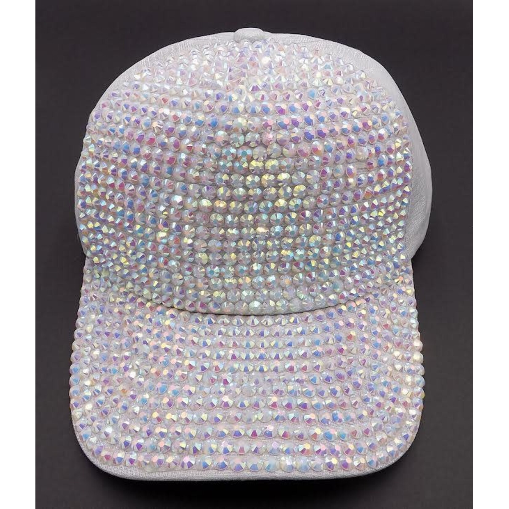 Velcro Closure Rhinestone Cap - Iridescent/Silver