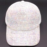 Velcro Closure Rhinestone Cap - Iridescent/White