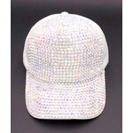 Velcro Closure Rhinestone Cap - Iridescent/White