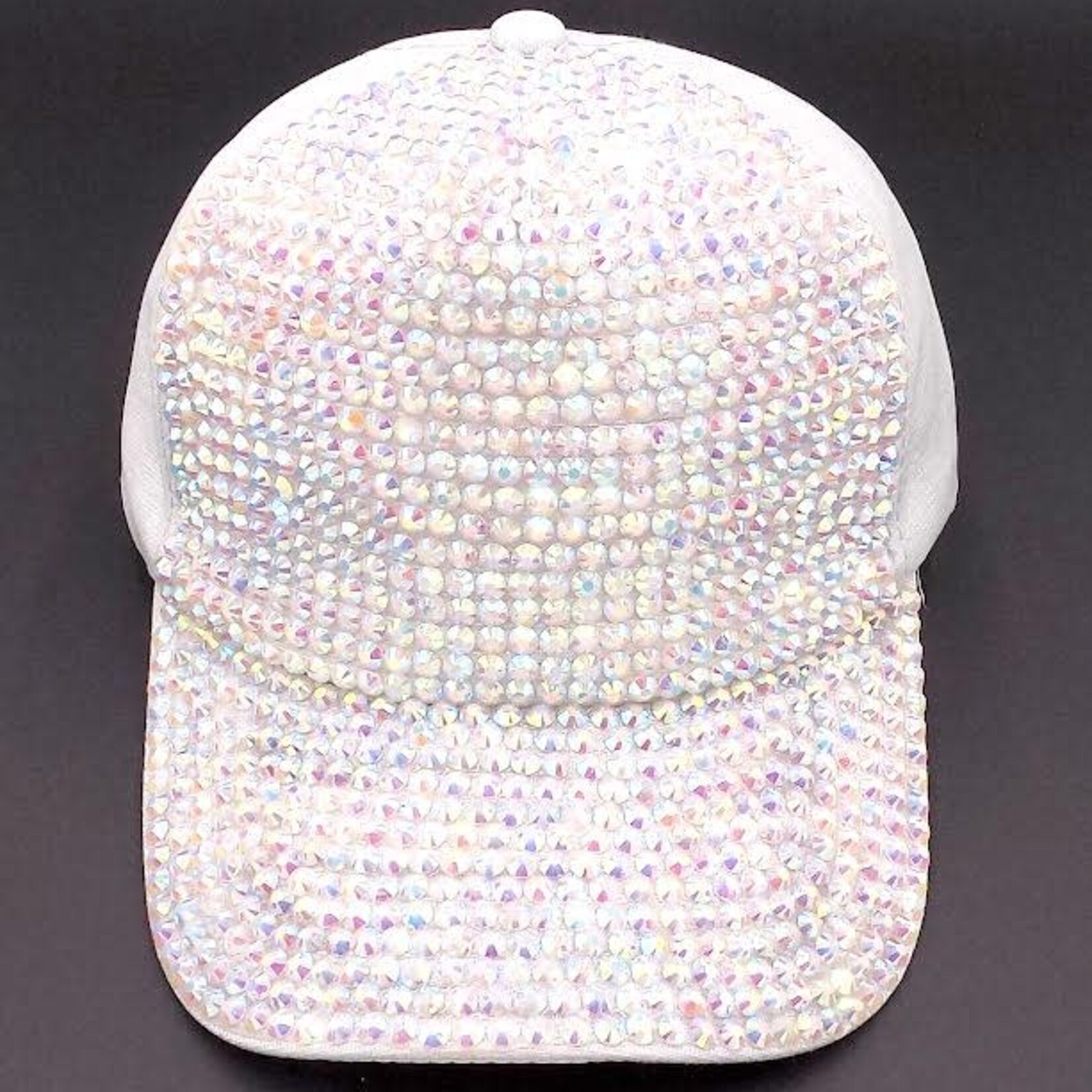 Velcro Closure Rhinestone Cap - Iridescent/White