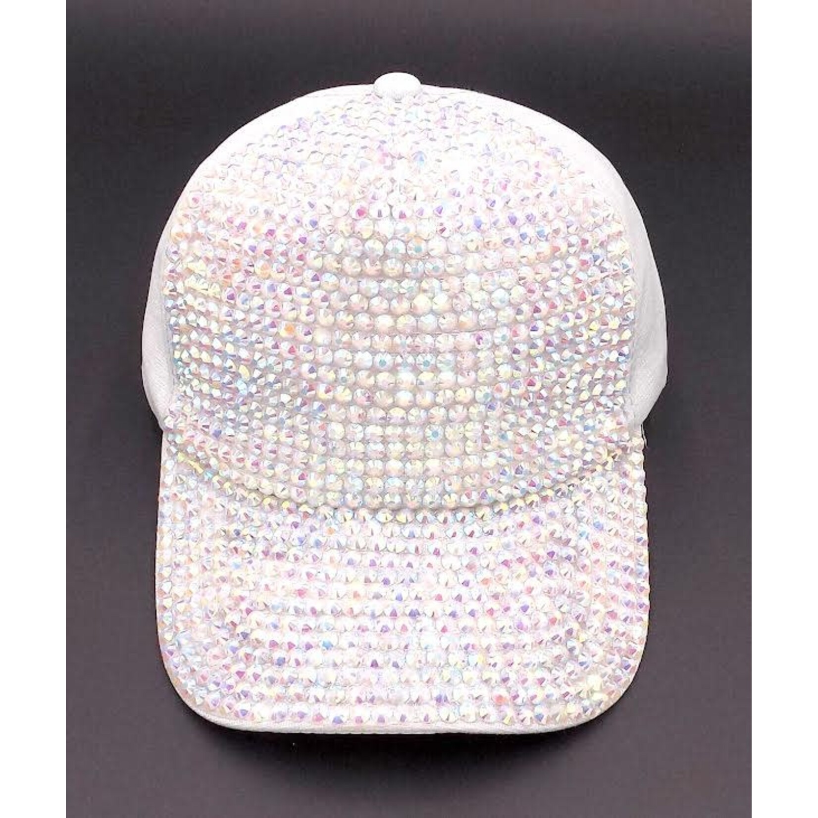 Velcro Closure Rhinestone Cap - Iridescent/White