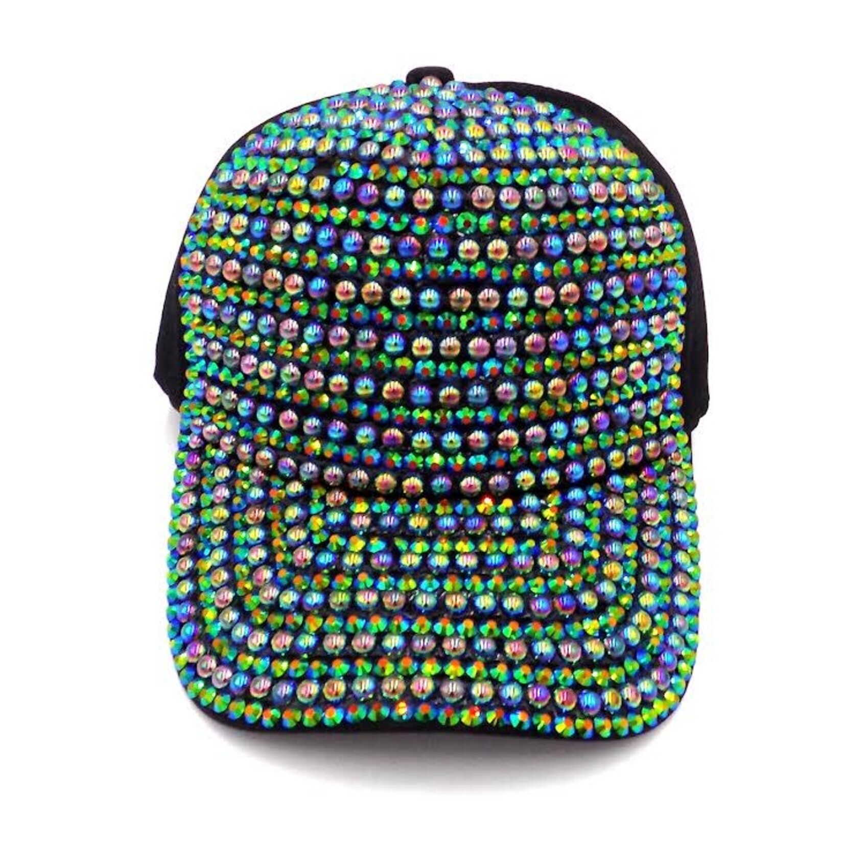 Velcro Closure Round Rhinestone Cap - Green/Black