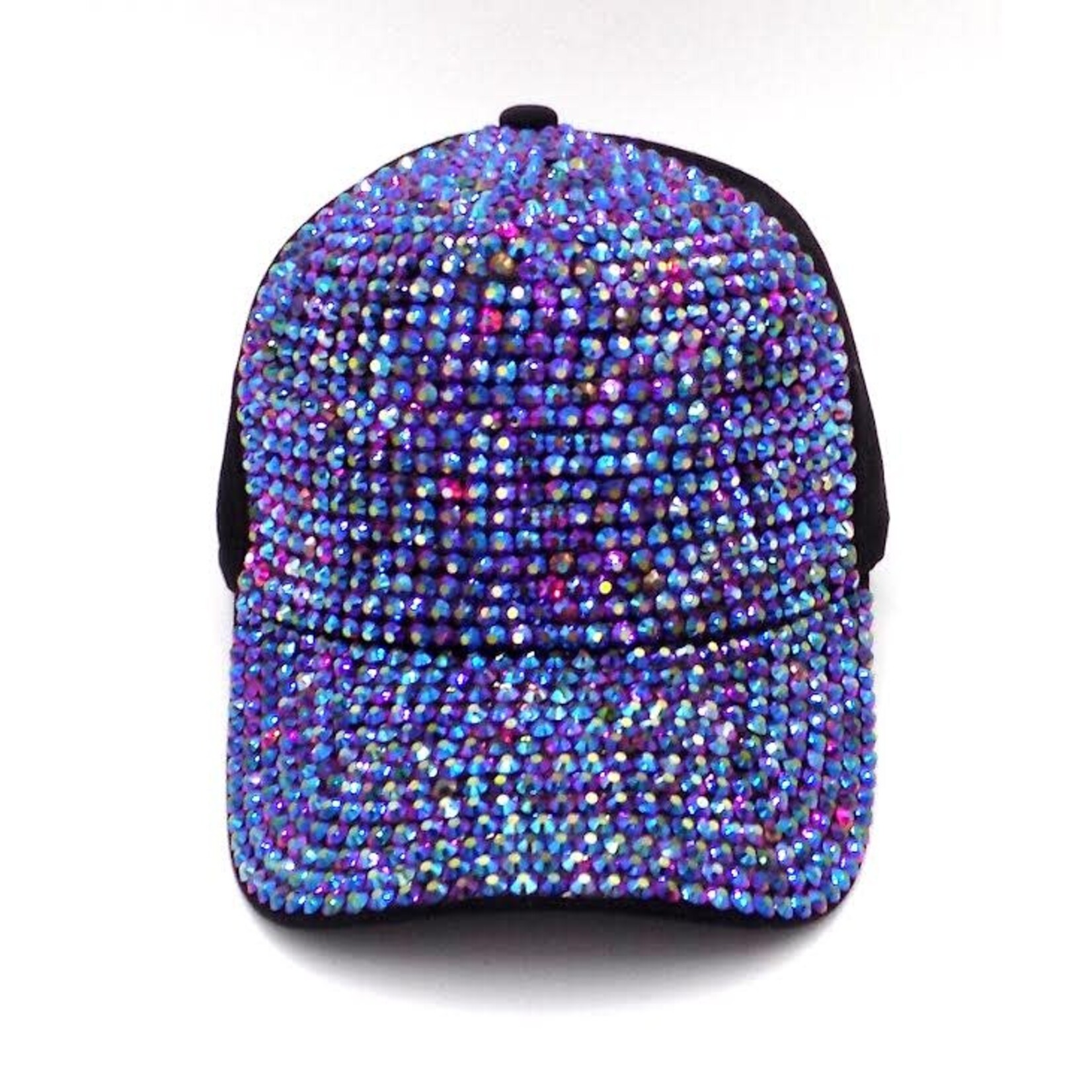 Velcro Closure Rhinestone Cap - Royal Blue/Black