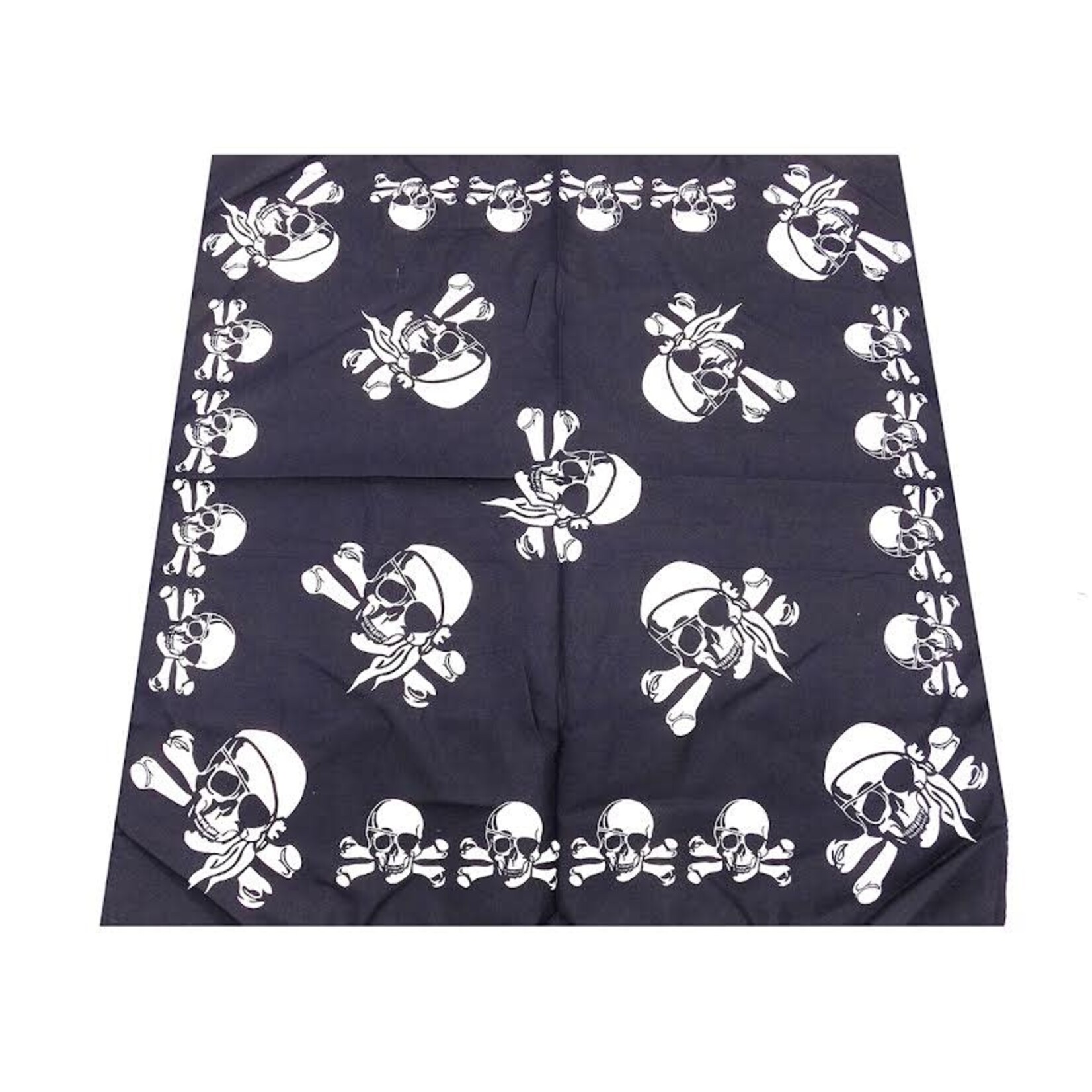 Bandana Patterned Skull with Eyepatch - Black