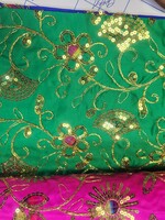 Flowers and Fans Lame Fabric -Light Teal- #9