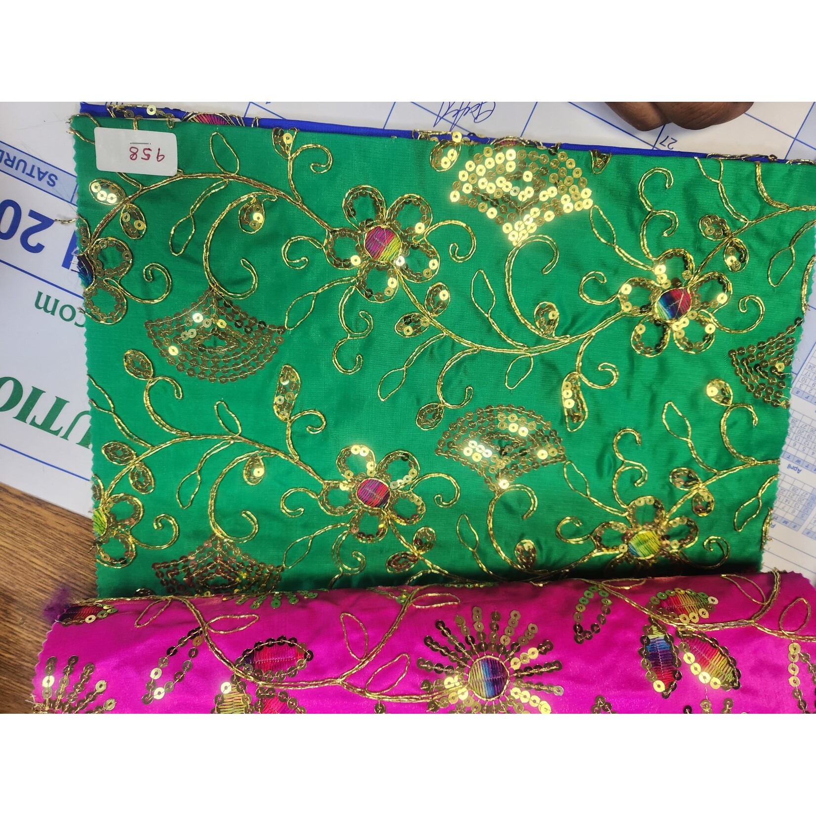 Flowers and Fans Lame Fabric - Royal Blue (#11)