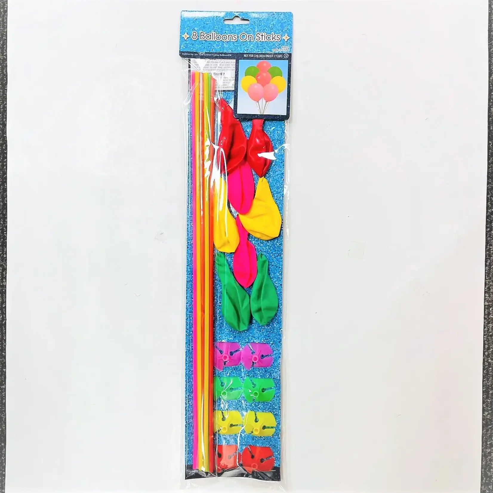 8Ct Balloons On 18" Sticks Asstd Colors