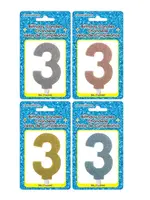 Fancy Glitter Numeral Candle #3 - Asst