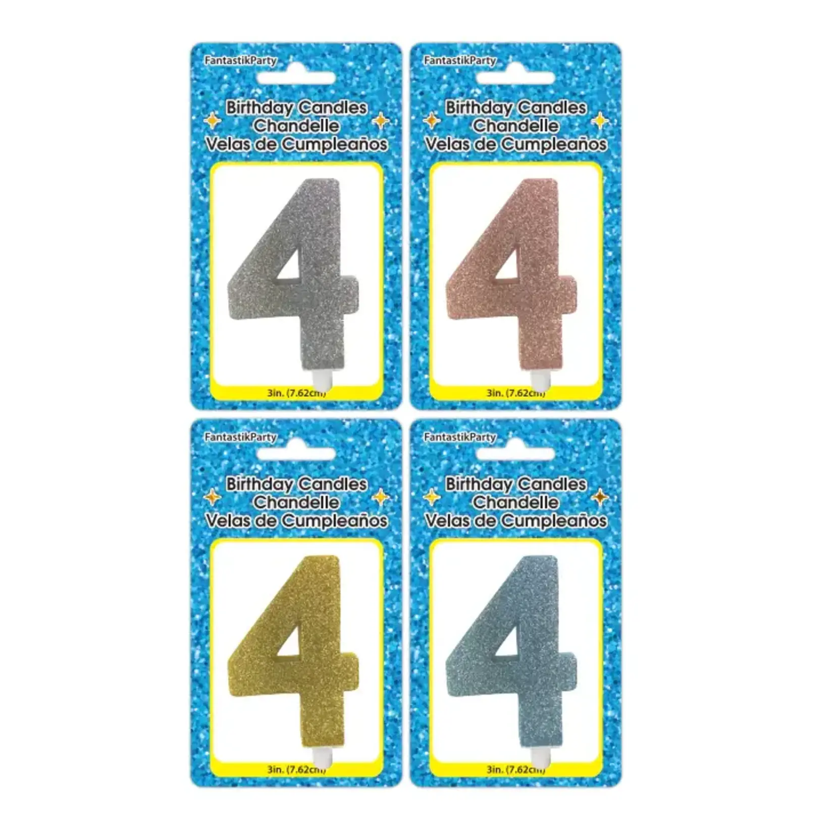 Fancy Glitter Numeral Candle #4 - Asst