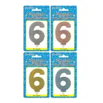 Fancy Glitter Numeral Candle #6 - Asst