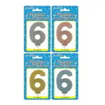 Fancy Glitter Numeral Candle #6 - Asst