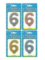 Fancy Glitter Numeral Candle #6 - Asst