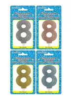 Fancy Glitter Numeral Candle #8 - Asst