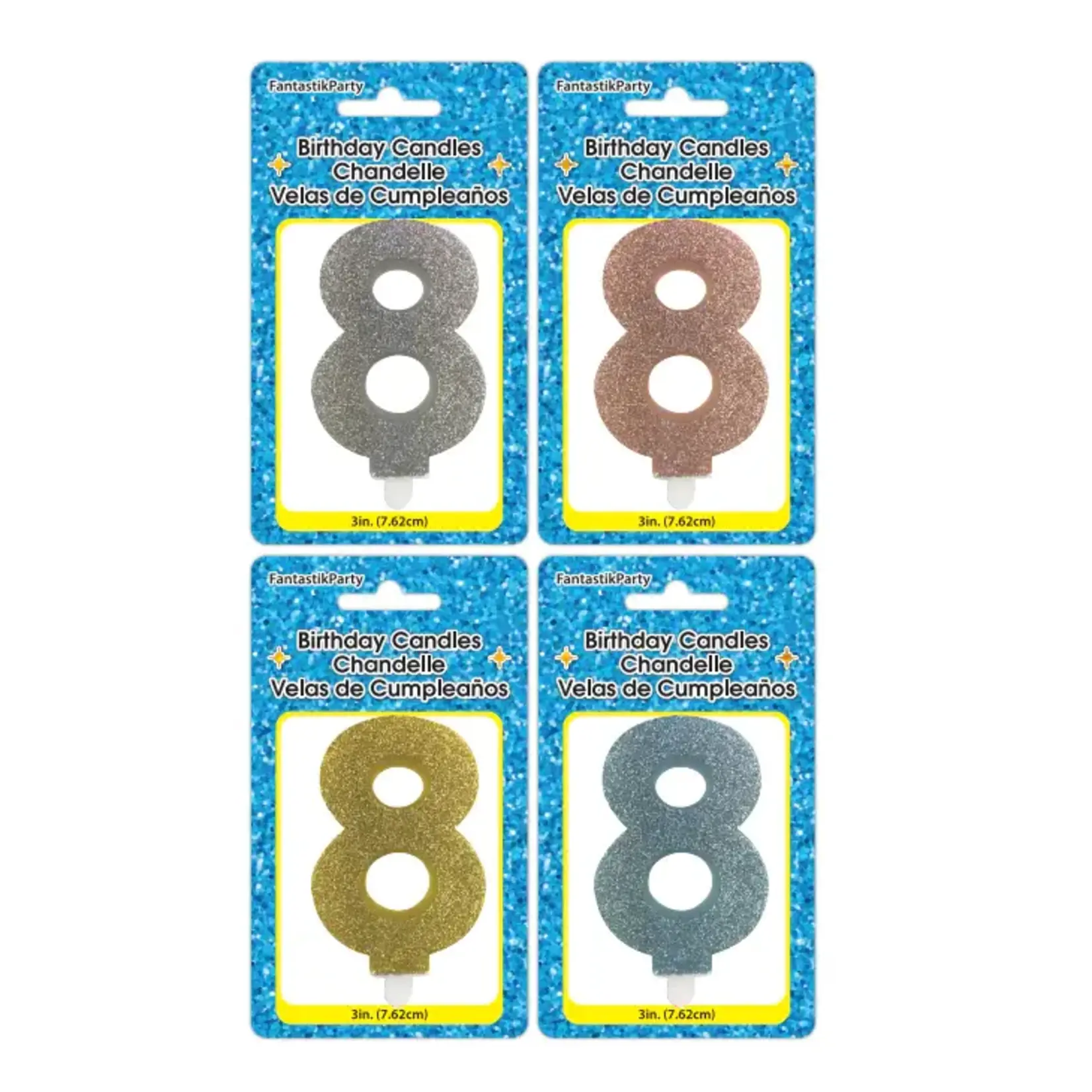 Fancy Glitter Numeral Candle #8 - Asst