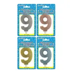 Fancy Glitter Numeral Candle #9 - Asst