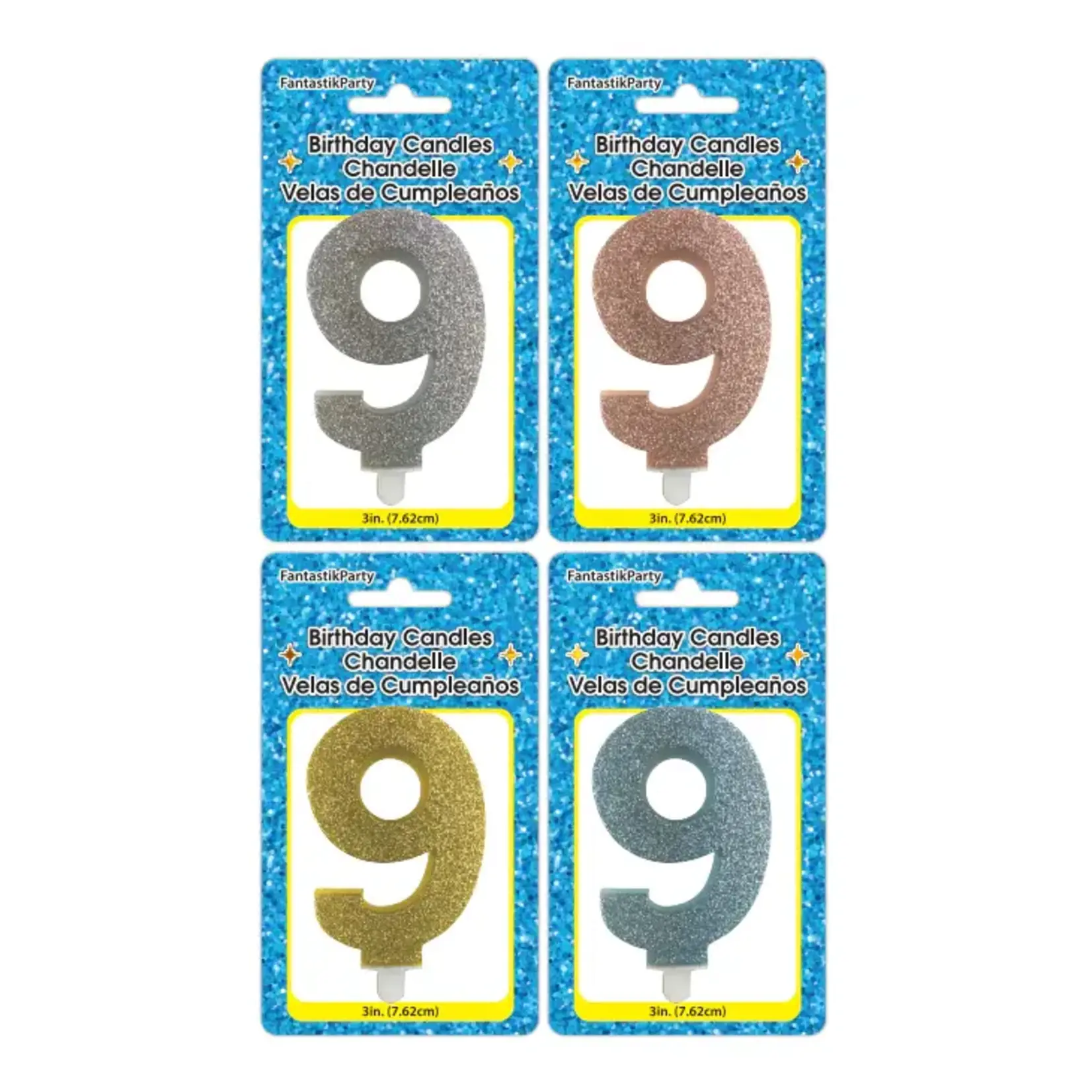 Fancy Glitter Numeral Candle #9 - Asst