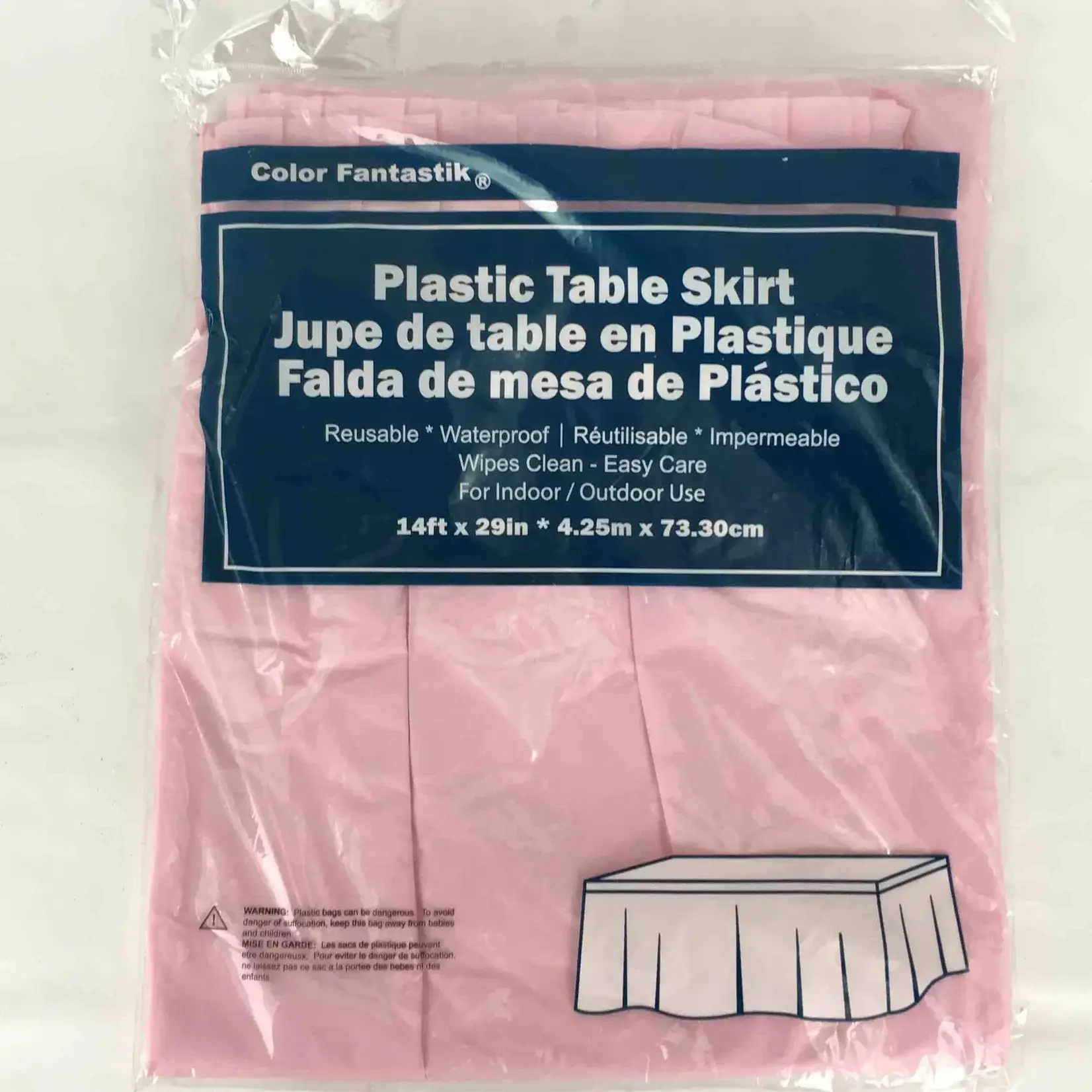 Plastic Table Rectangle Skirt 14ft x 29" -  Pastel Pink