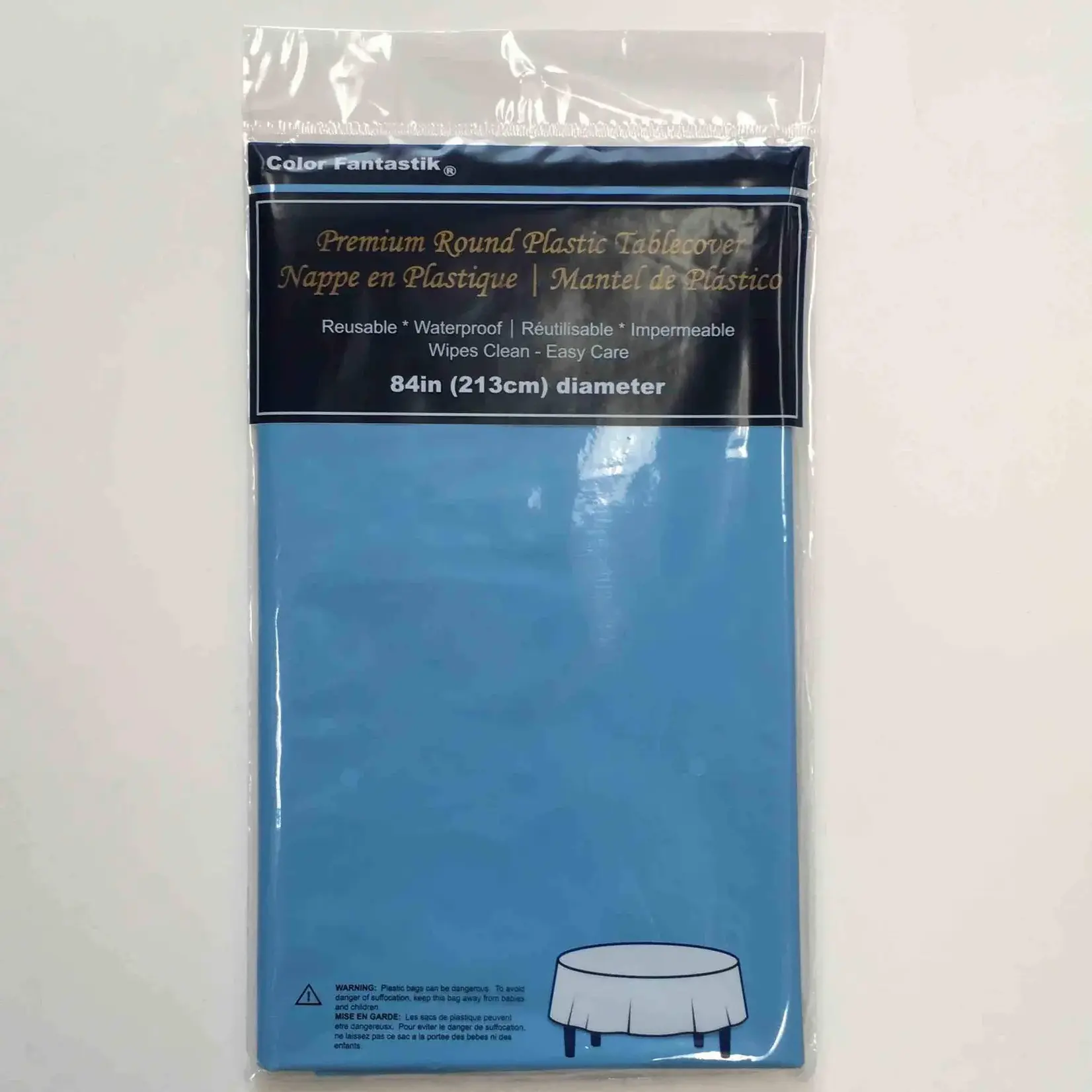 Vinyl Tablecloth 84" Round - Baby Blue