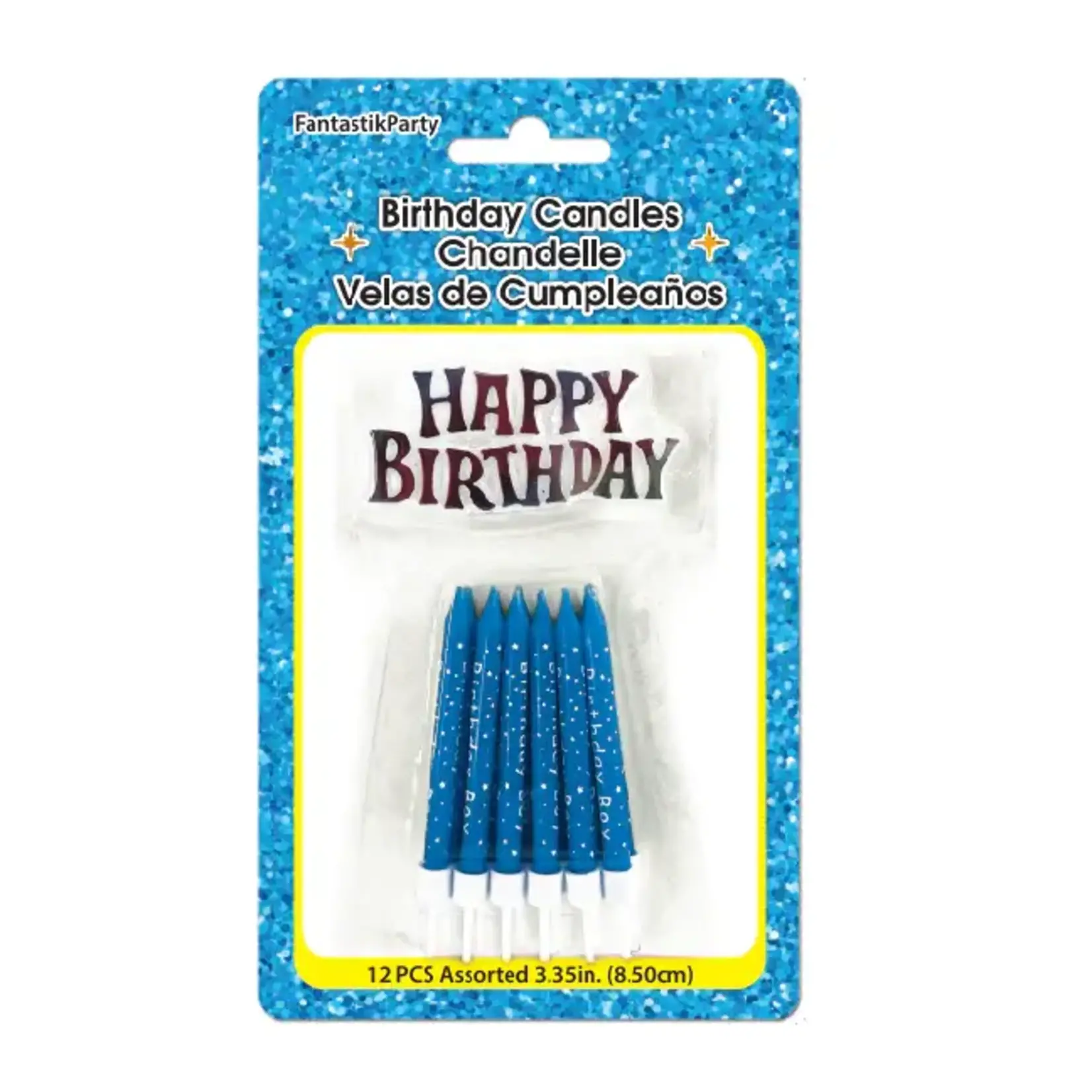 12Ct Blue Printed Birthday Candle With Sign