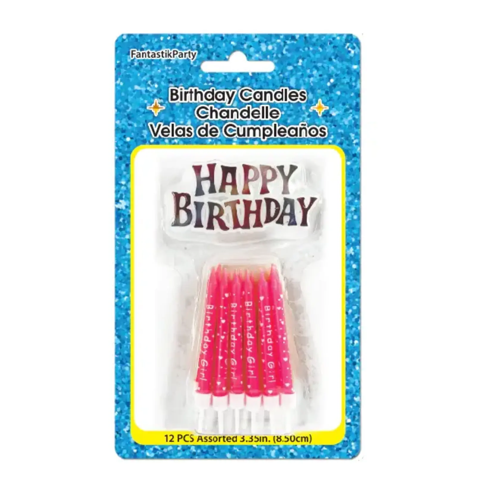 12Ct Pink Printed Birthday Candle With Sign