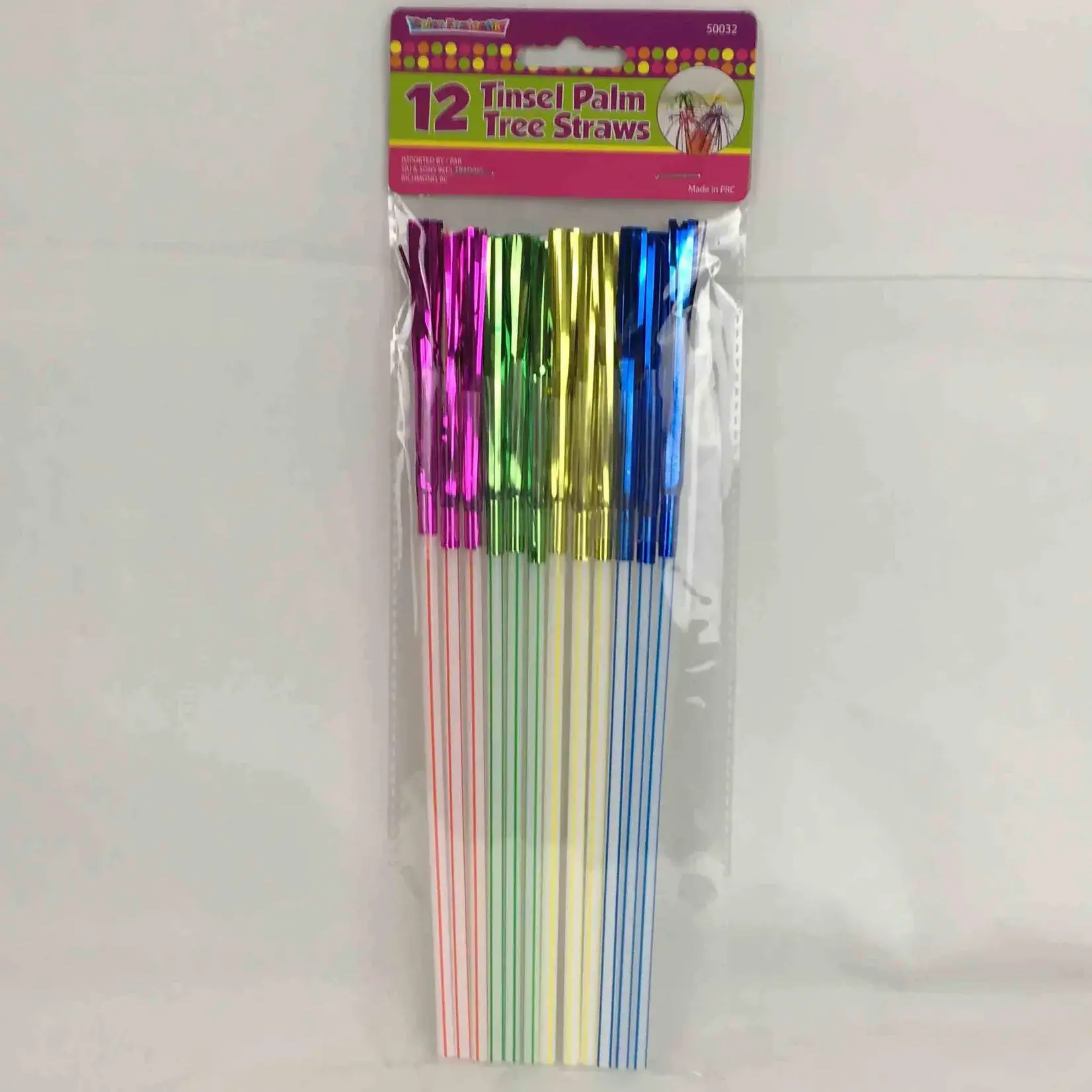 12Ct Tinsel Palm Tree Straws Assorted