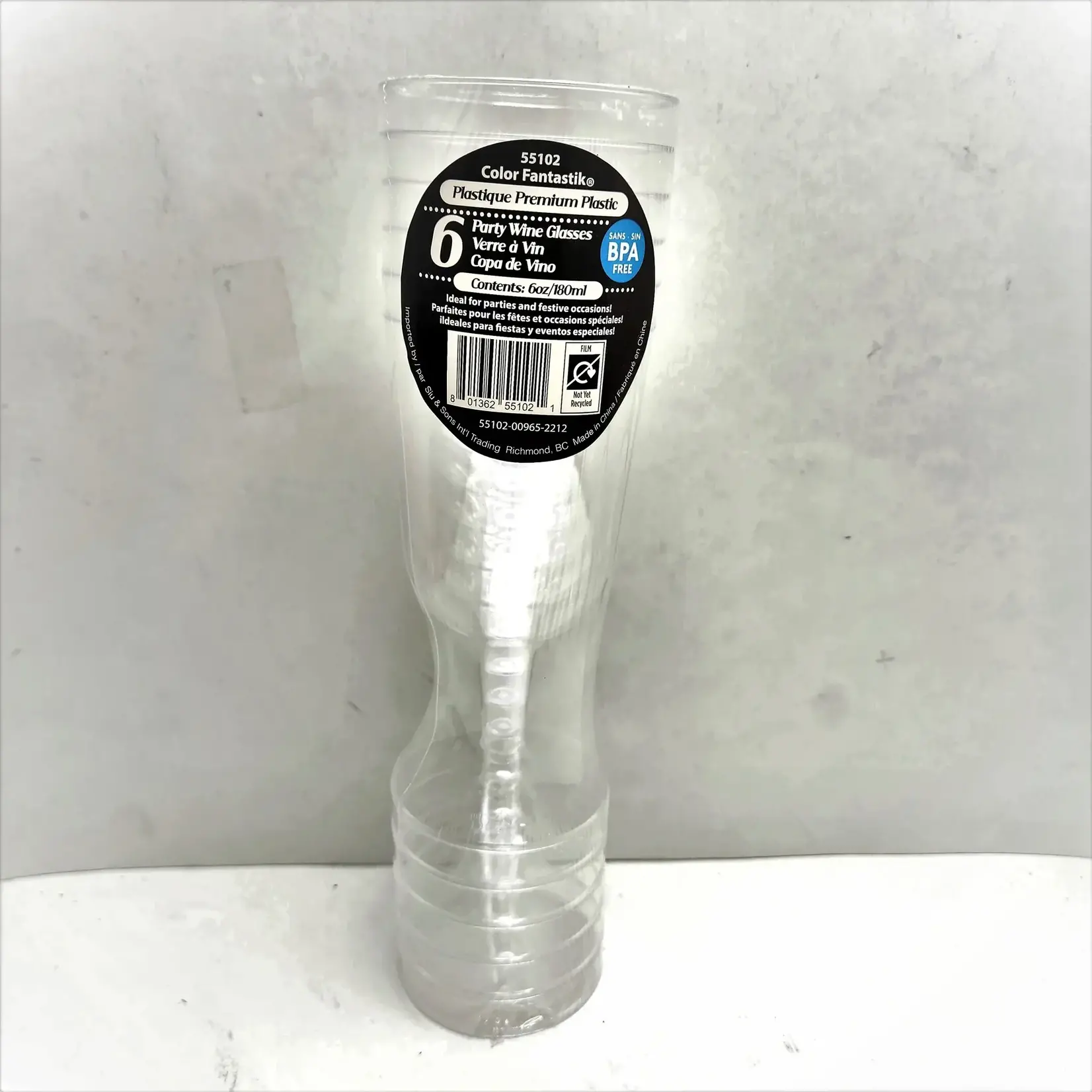 6Ct Plastic Wine Glass, Clear