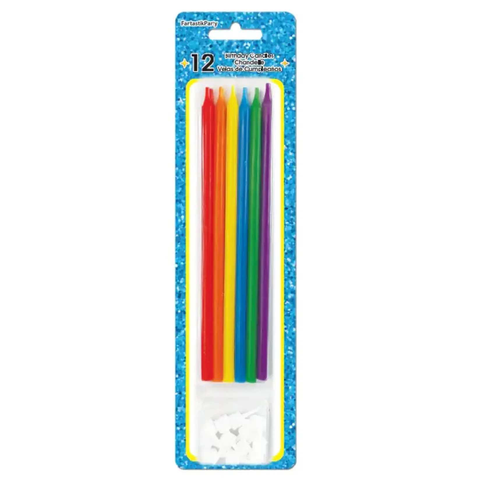 Birthday Candles with Holders Assorted Colours 12 pieces