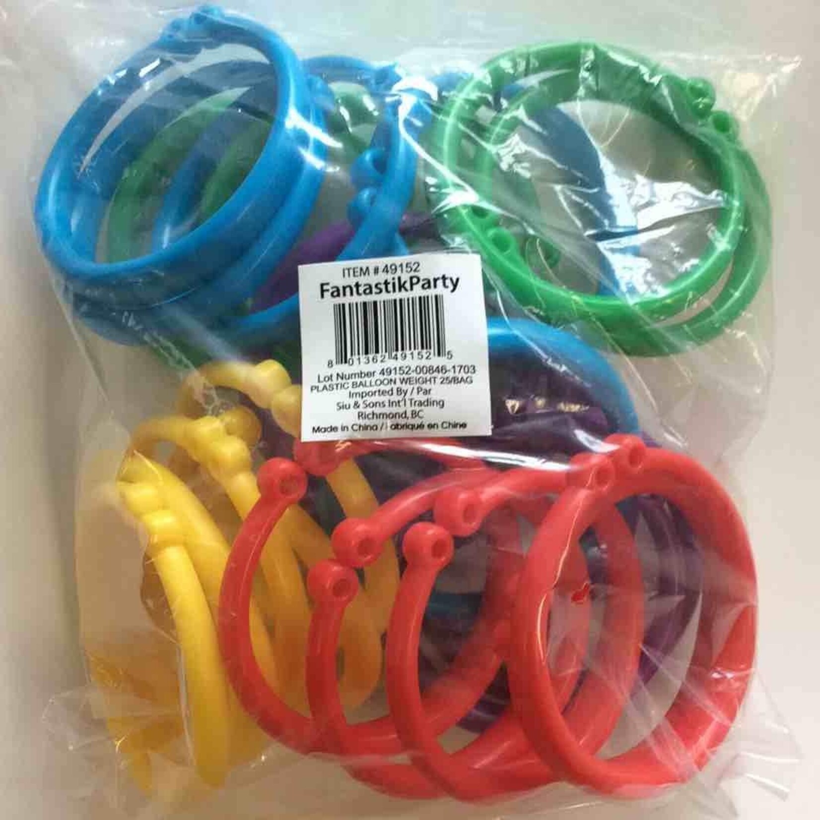 PLASTIC BALLOONS WEIGHT BRACELETS ASST